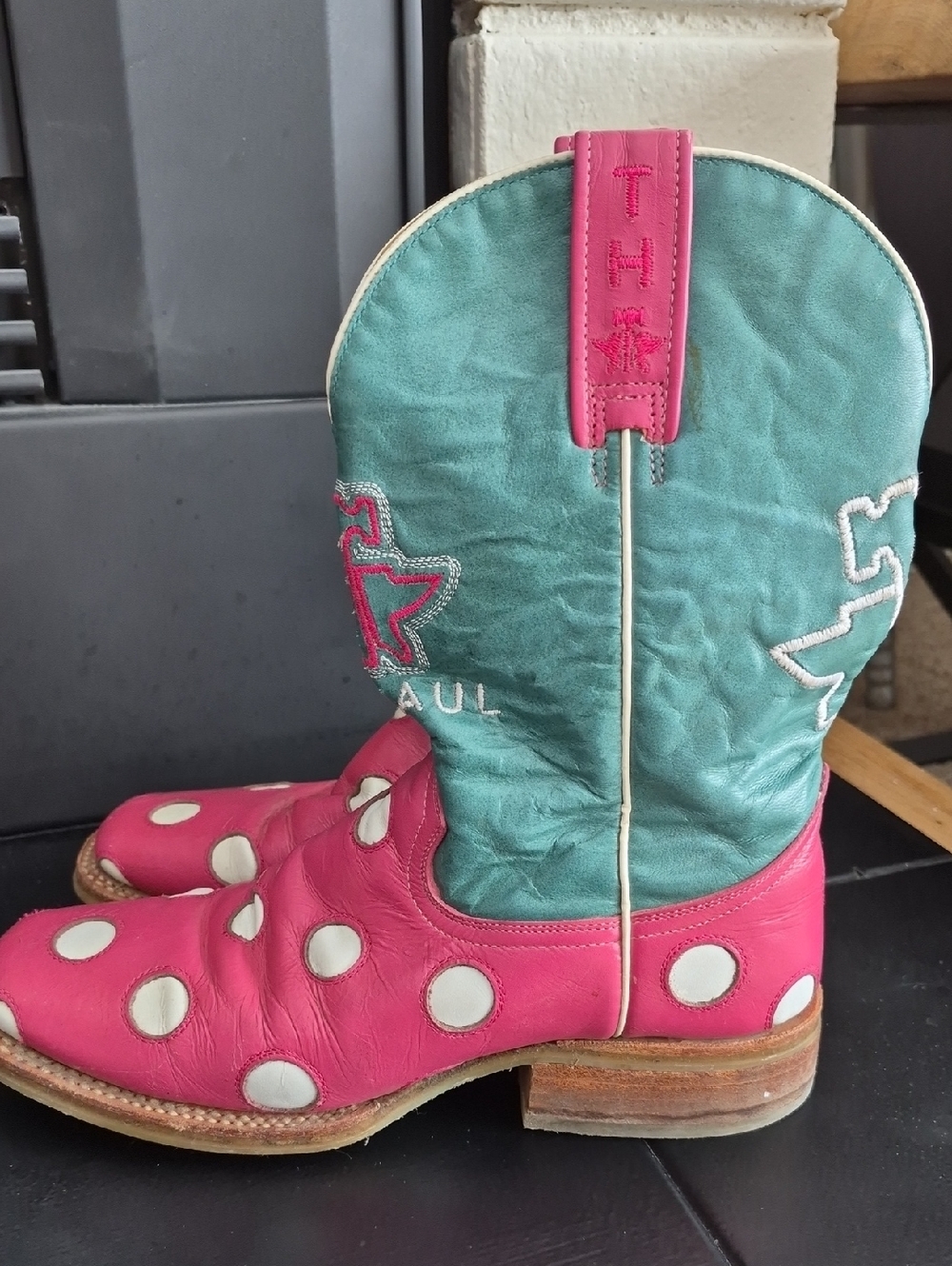 Tin Haul Pink & Teal Polka Dot Women’s Boots, 7B